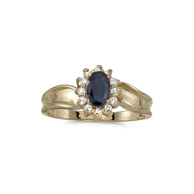 10k Yellow Gold Oval Sapphire And Diamond Ring