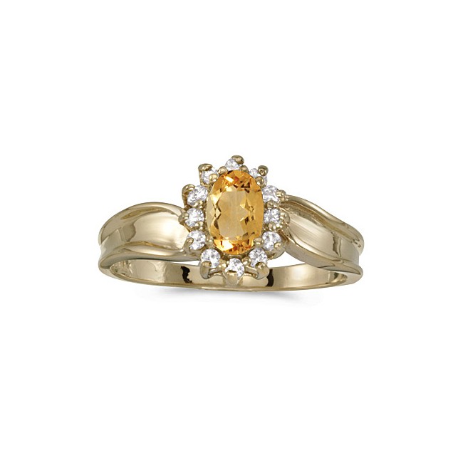 10k Yellow Gold Oval Citrine And Diamond Ring