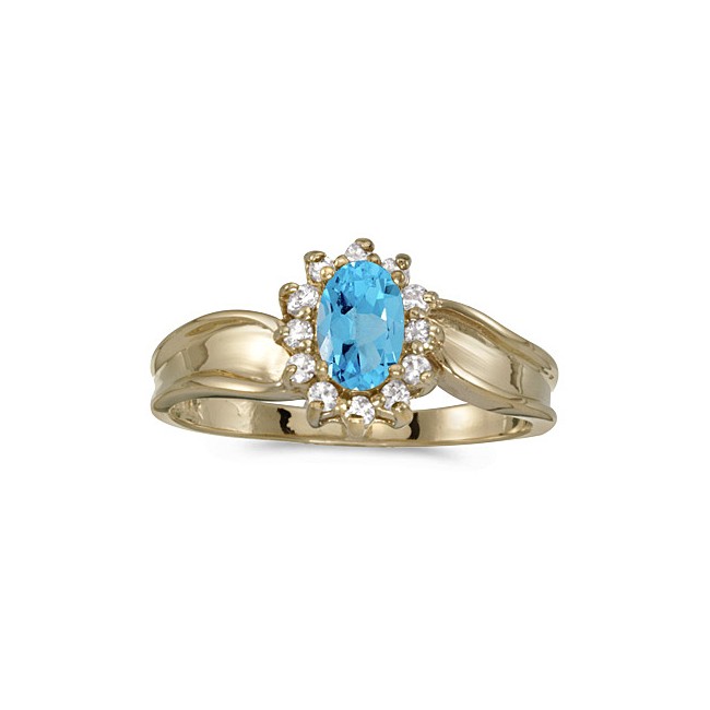 10k Yellow Gold Oval Blue Topaz And Diamond Ring