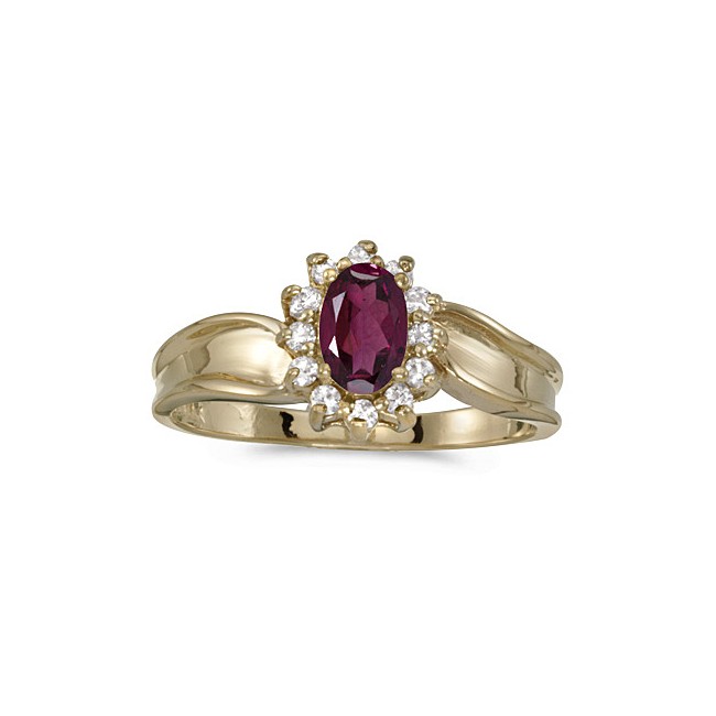 10k Yellow Gold Oval Rhodolite Garnet And Diamond Ring