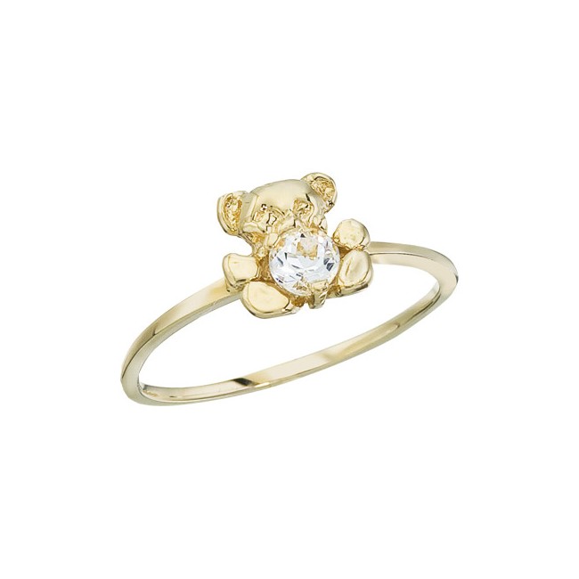 Colormerchants - 10K Yellow Gold Baby Teddy Bear and White Topaz Ring