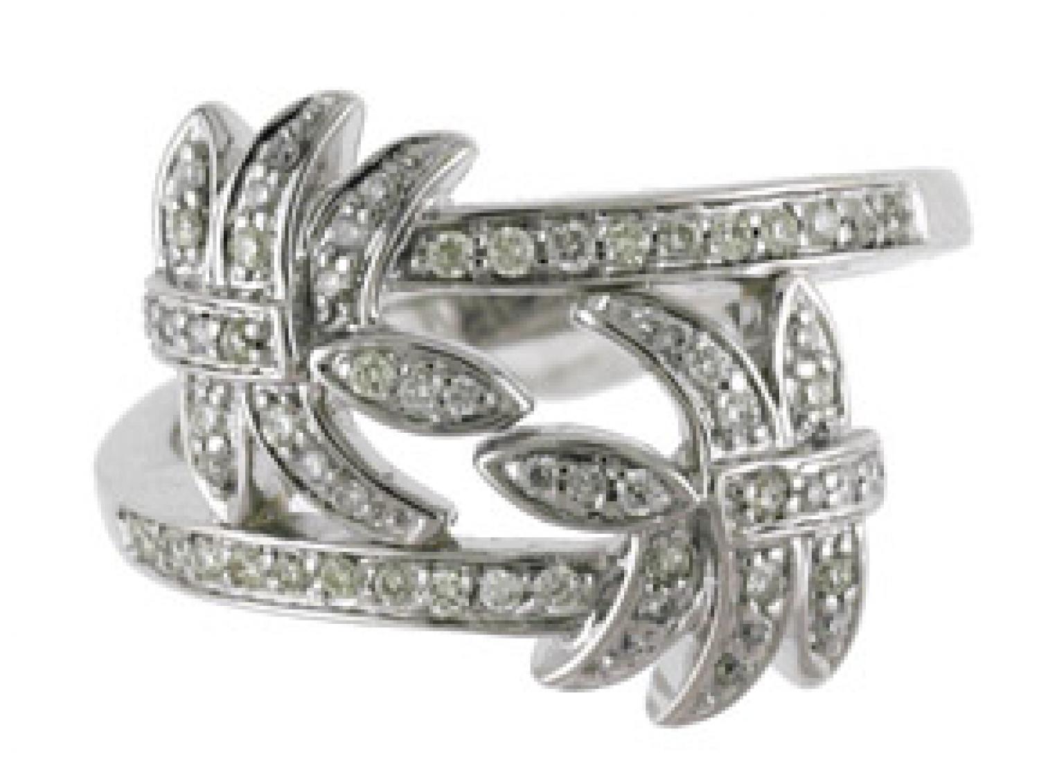 14K White Gold Double Palm Tree .25 Ct Diamond Ring