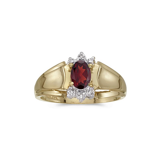 10k Yellow Gold Oval Garnet And Diamond Ring