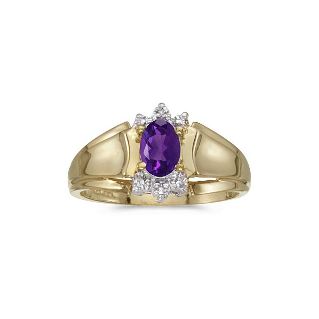 10k Yellow Gold Oval Amethyst And Diamond Ring