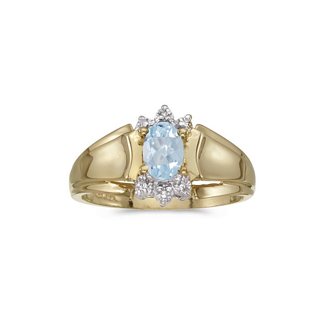 10k Yellow Gold Oval Aquamarine And Diamond Ring