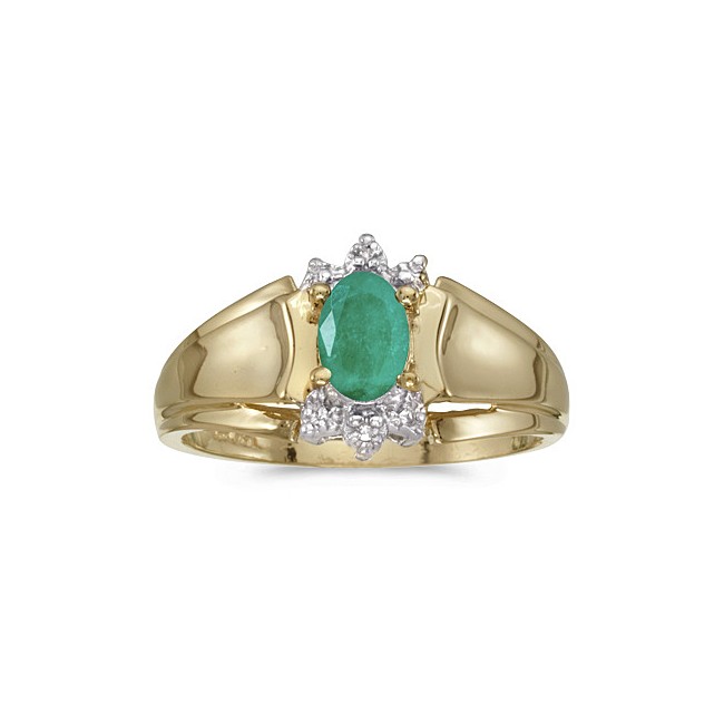 10k Yellow Gold Oval Emerald And Diamond Ring