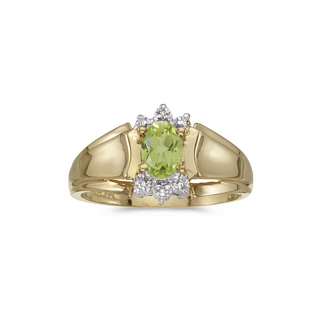 10k Yellow Gold Oval Peridot And Diamond Ring