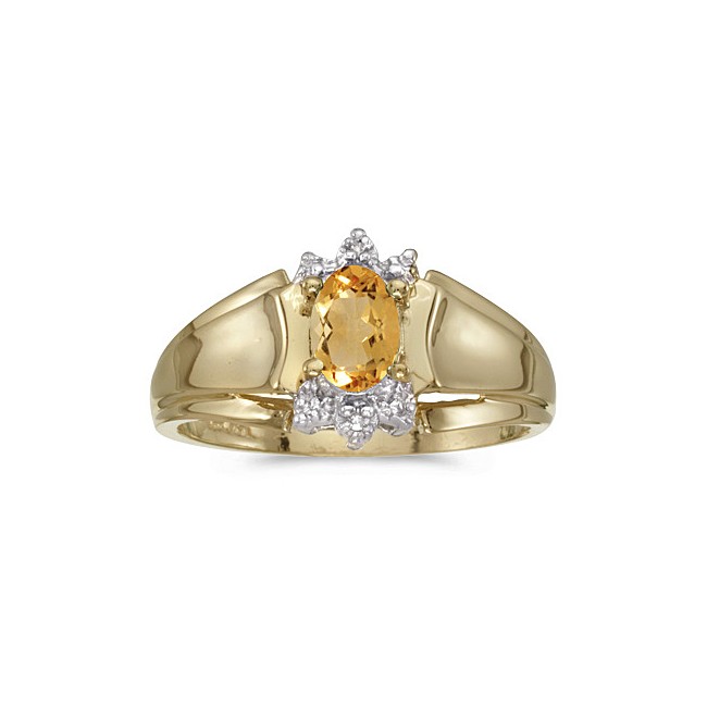 10k Yellow Gold Oval Citrine And Diamond Ring