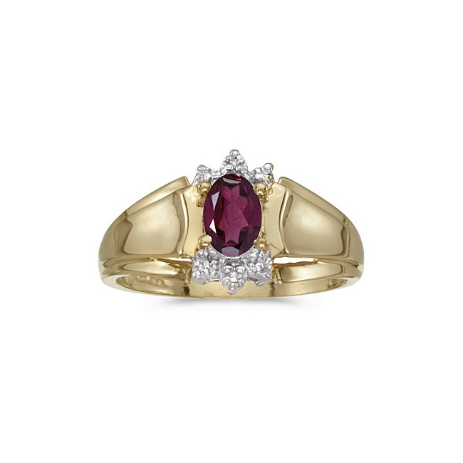 10k Yellow Gold Oval Rhodolite Garnet And Diamond Ring