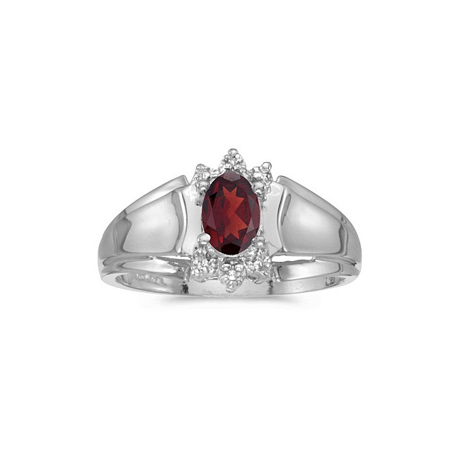 10k White Gold Oval Garnet And Diamond Ring