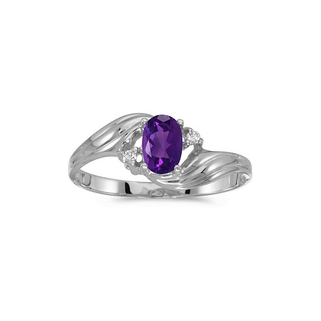 10k White Gold Oval Amethyst And Diamond Ring