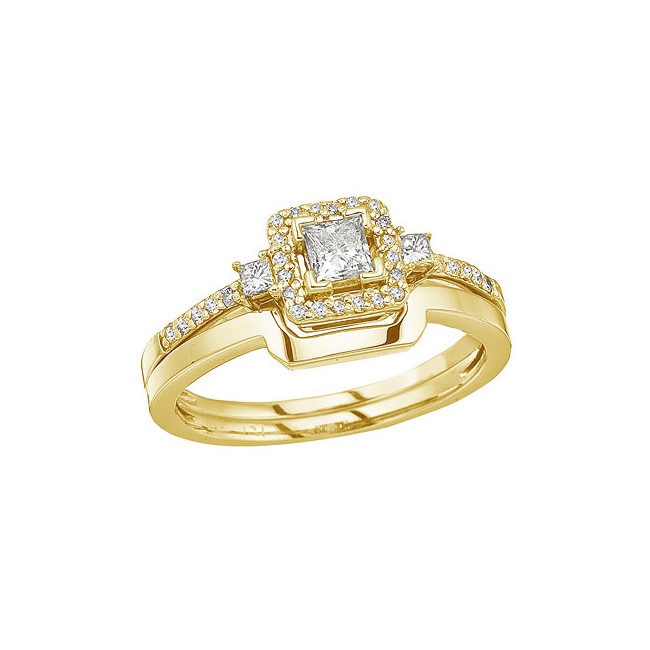 14K Yellow Gold Princess Diamond Band Ring Set