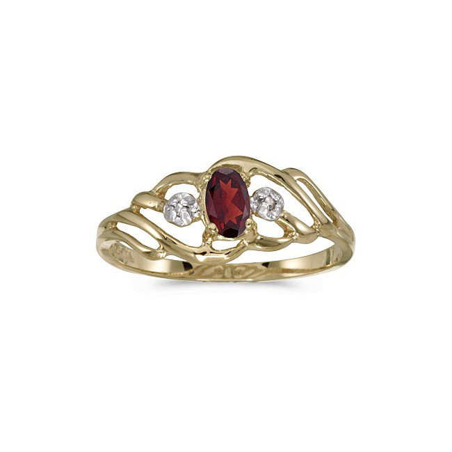 10k Yellow Gold Oval Garnet And Diamond Ring