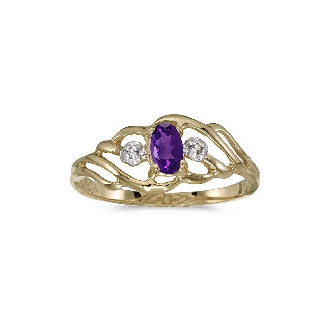 10k Yellow Gold Oval Amethyst And Diamond Ring