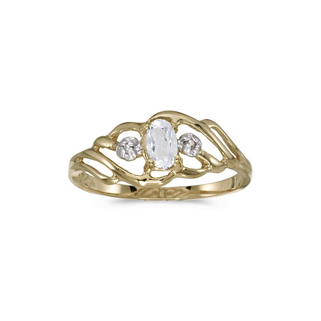 10k Yellow Gold Oval White Topaz And Diamond Ring