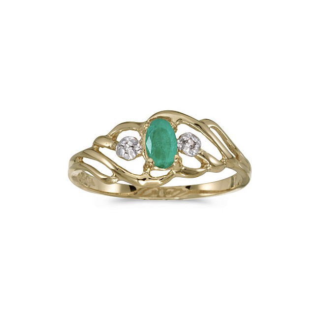 10k Yellow Gold Oval Emerald And Diamond Ring