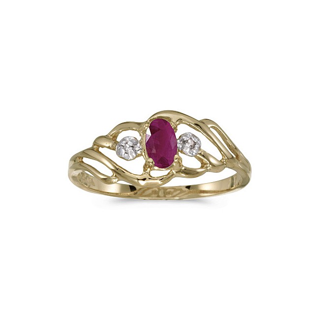 10k Yellow Gold Oval Ruby And Diamond Ring