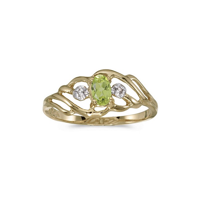 10k Yellow Gold Oval Peridot And Diamond Ring