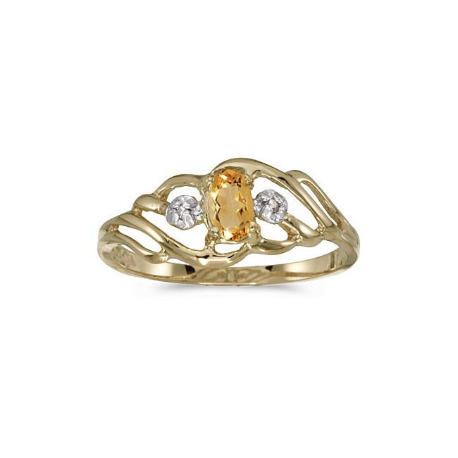 10k Yellow Gold Oval Citrine And Diamond Ring