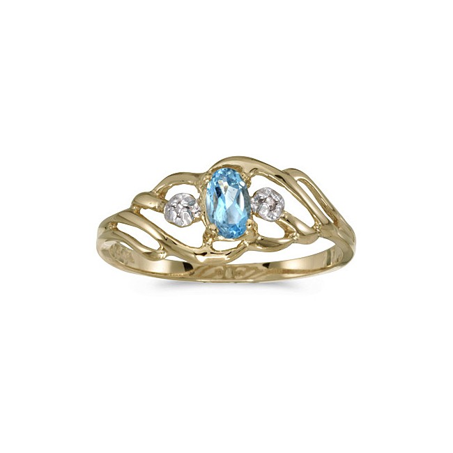 10k Yellow Gold Oval Blue Topaz And Diamond Ring