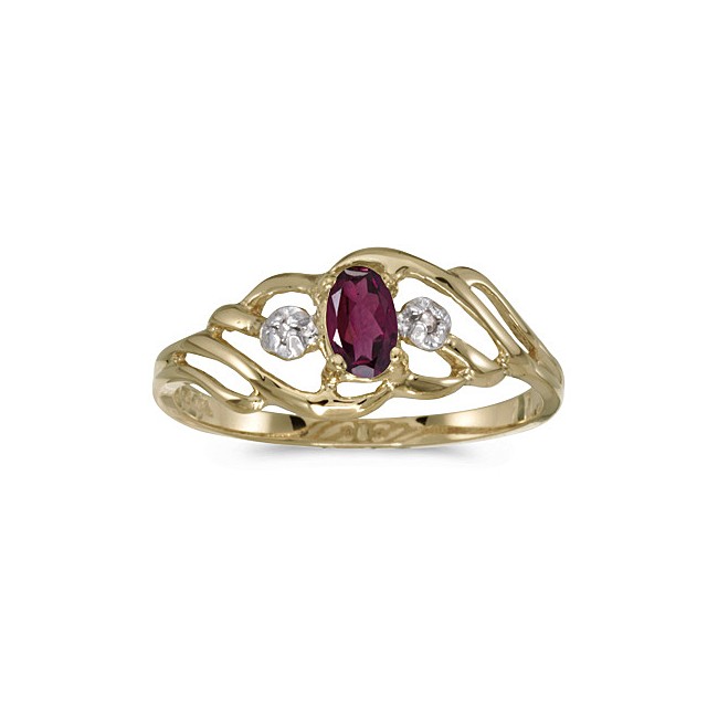 10k Yellow Gold Oval Rhodolite Garnet And Diamond Ring