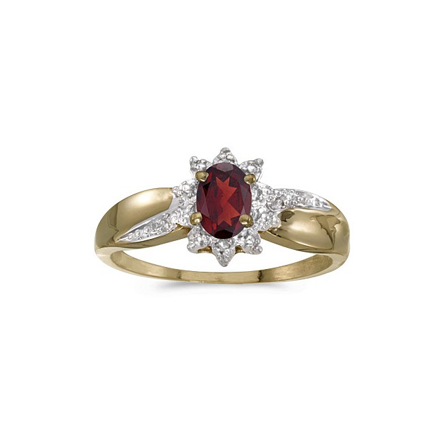 10k Yellow Gold Oval Garnet And Diamond Ring