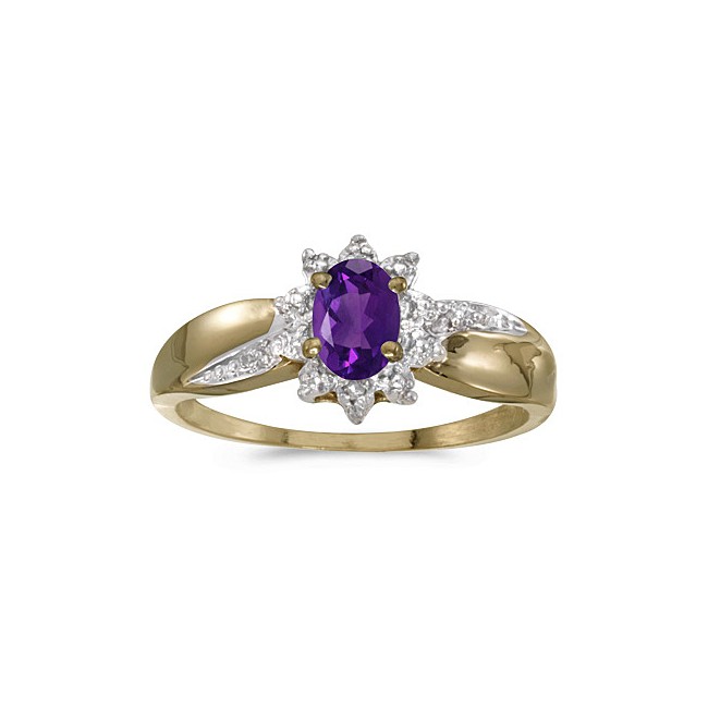 10k Yellow Gold Oval Amethyst And Diamond Ring