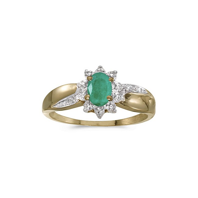 10k Yellow Gold Oval Emerald And Diamond Ring