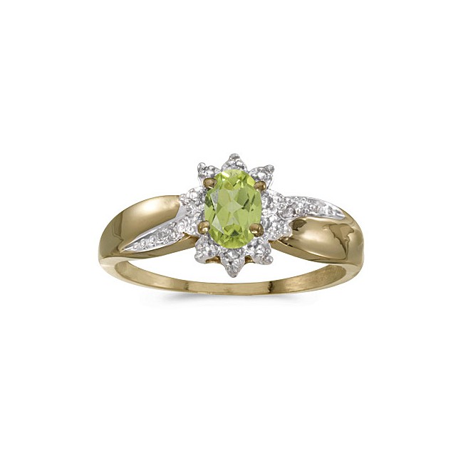 10k Yellow Gold Oval Peridot And Diamond Ring