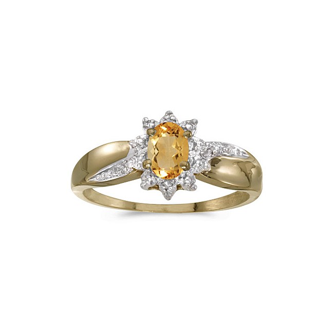 10k Yellow Gold Oval Citrine And Diamond Ring