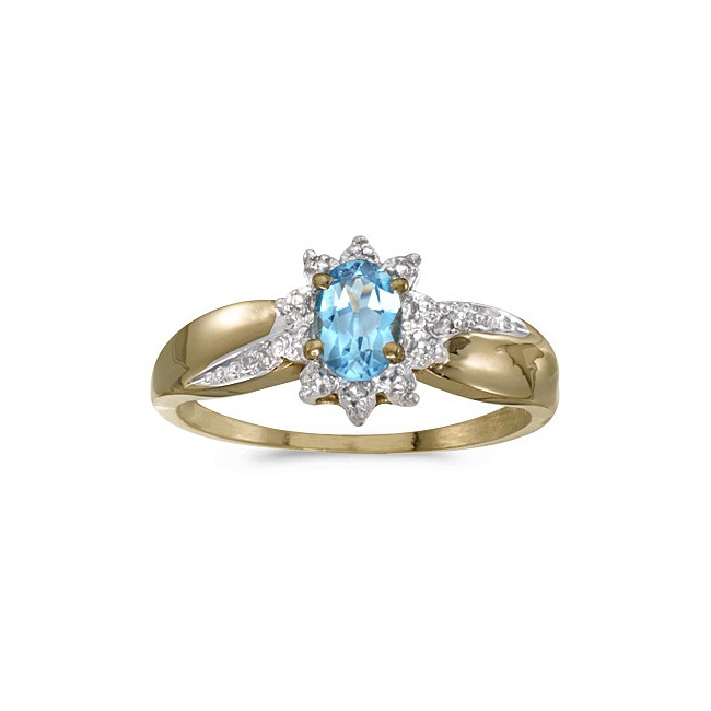 10k Yellow Gold Oval Blue Topaz And Diamond Ring