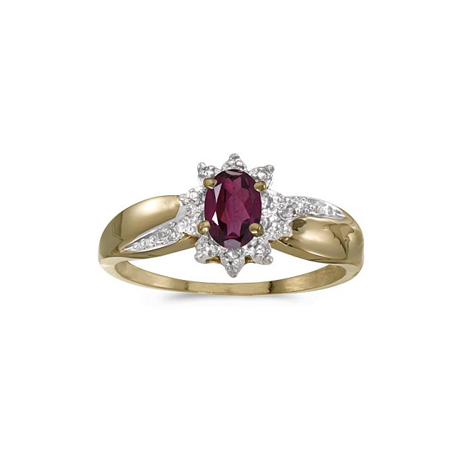 10k Yellow Gold Oval Rhodolite Garnet And Diamond Ring