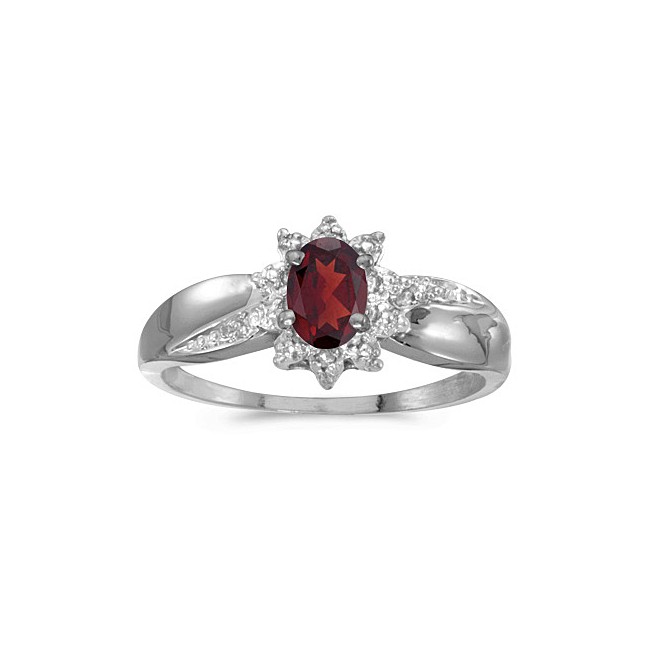 10k White Gold Oval Garnet And Diamond Ring