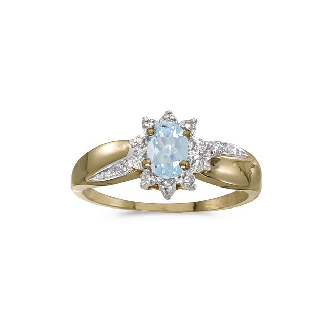 14k Yellow Gold Oval Aquamarine And Diamond Ring