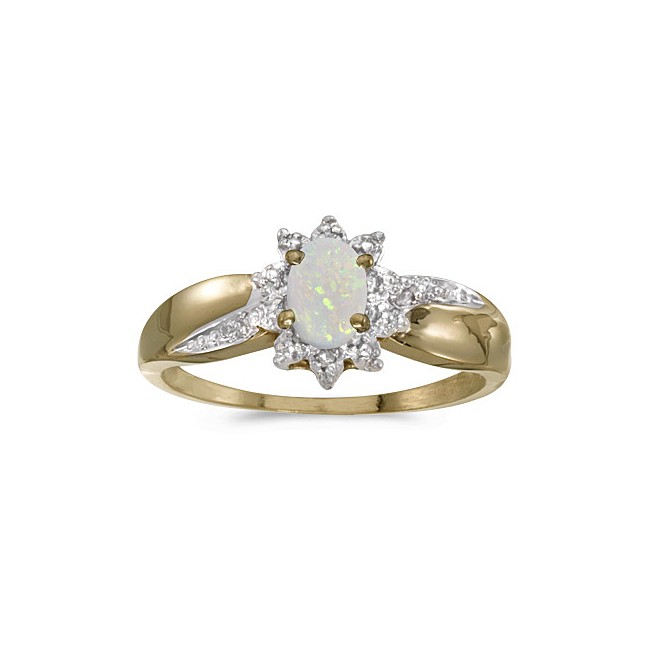 14k Yellow Gold Oval Opal And Diamond Ring