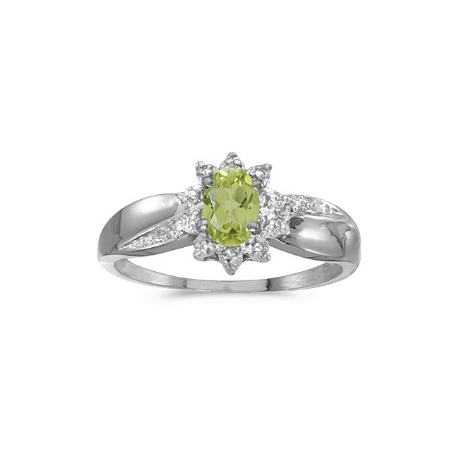 14k White Gold Oval Peridot And Diamond Ring