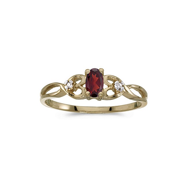 10k Yellow Gold Oval Garnet And Diamond Ring