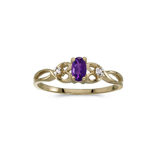 10k Yellow Gold Oval Amethyst And Diamond Ring