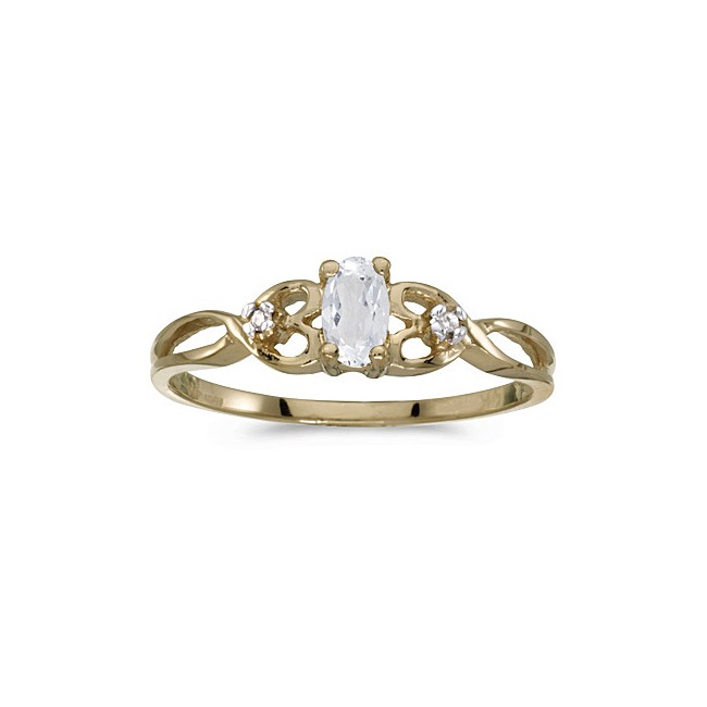 10k Yellow Gold Oval White Topaz And Diamond Ring