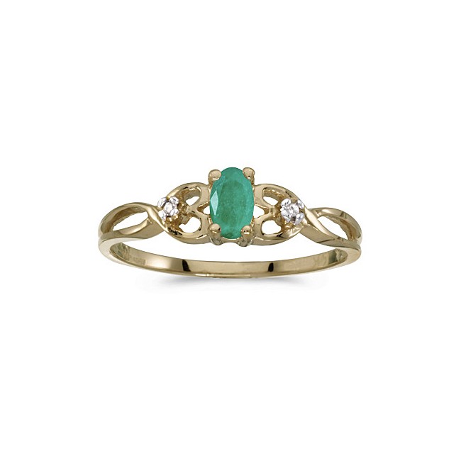 10k Yellow Gold Oval Emerald And Diamond Ring