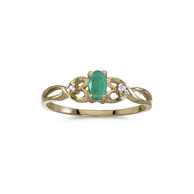 10k Yellow Gold Oval Emerald And Diamond Ring