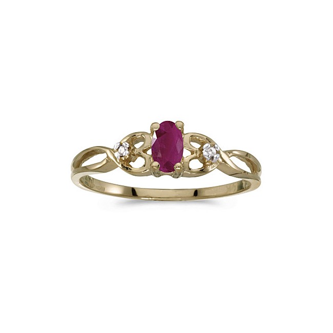 10k Yellow Gold Oval Ruby And Diamond Ring