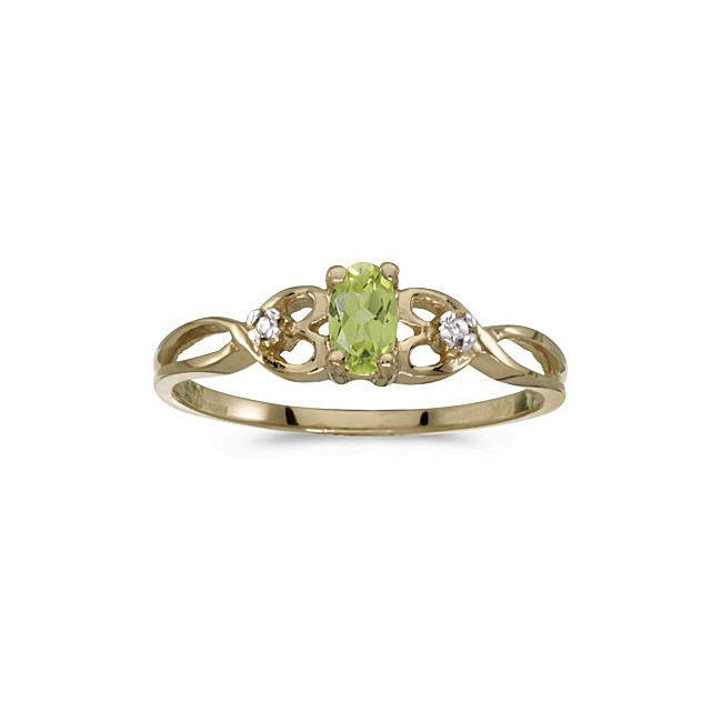 10k Yellow Gold Oval Peridot And Diamond Ring