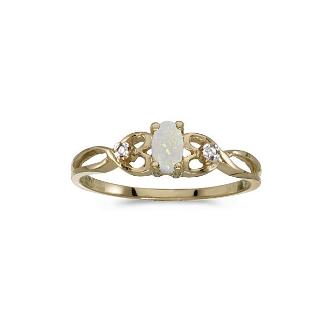 10k Yellow Gold Oval Opal And Diamond Ring