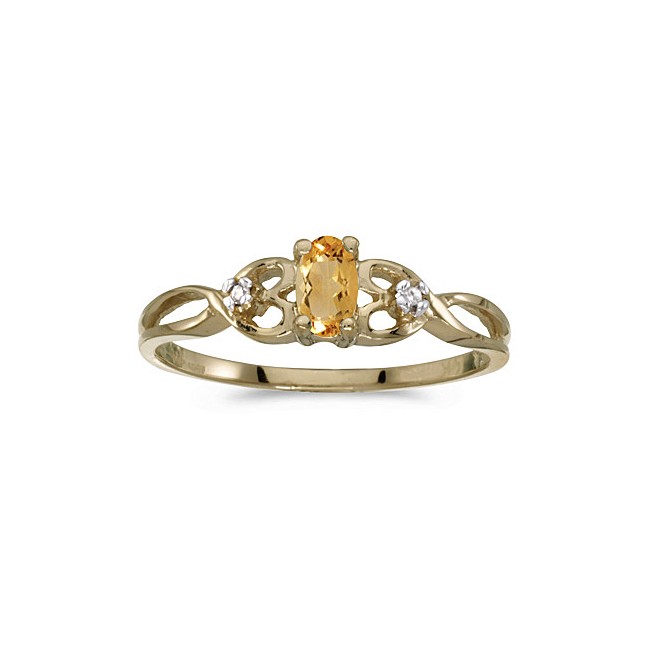 10k Yellow Gold Oval Citrine And Diamond Ring