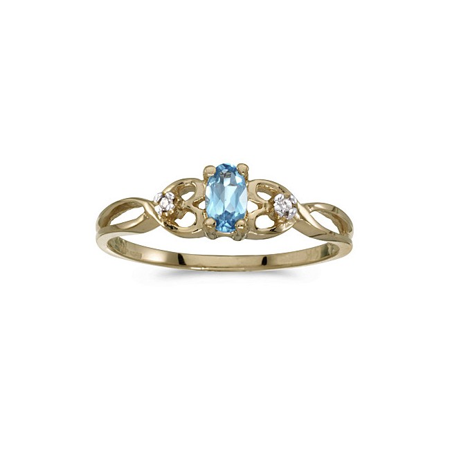 10k Yellow Gold Oval Blue Topaz And Diamond Ring