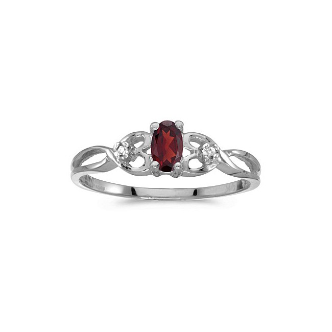 10k White Gold Oval Garnet And Diamond Ring