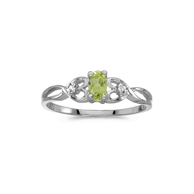 14k White Gold Oval Peridot And Diamond Ring