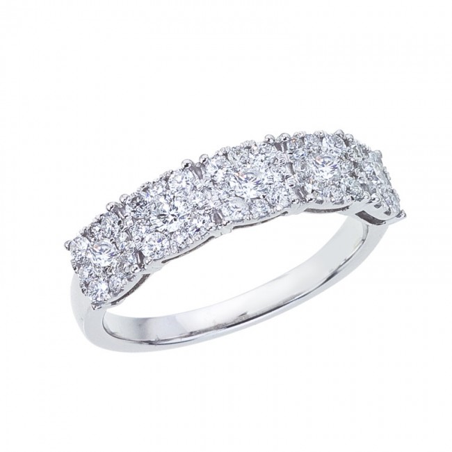 14K White Gold .90 Ct Diamond Clusters Band
