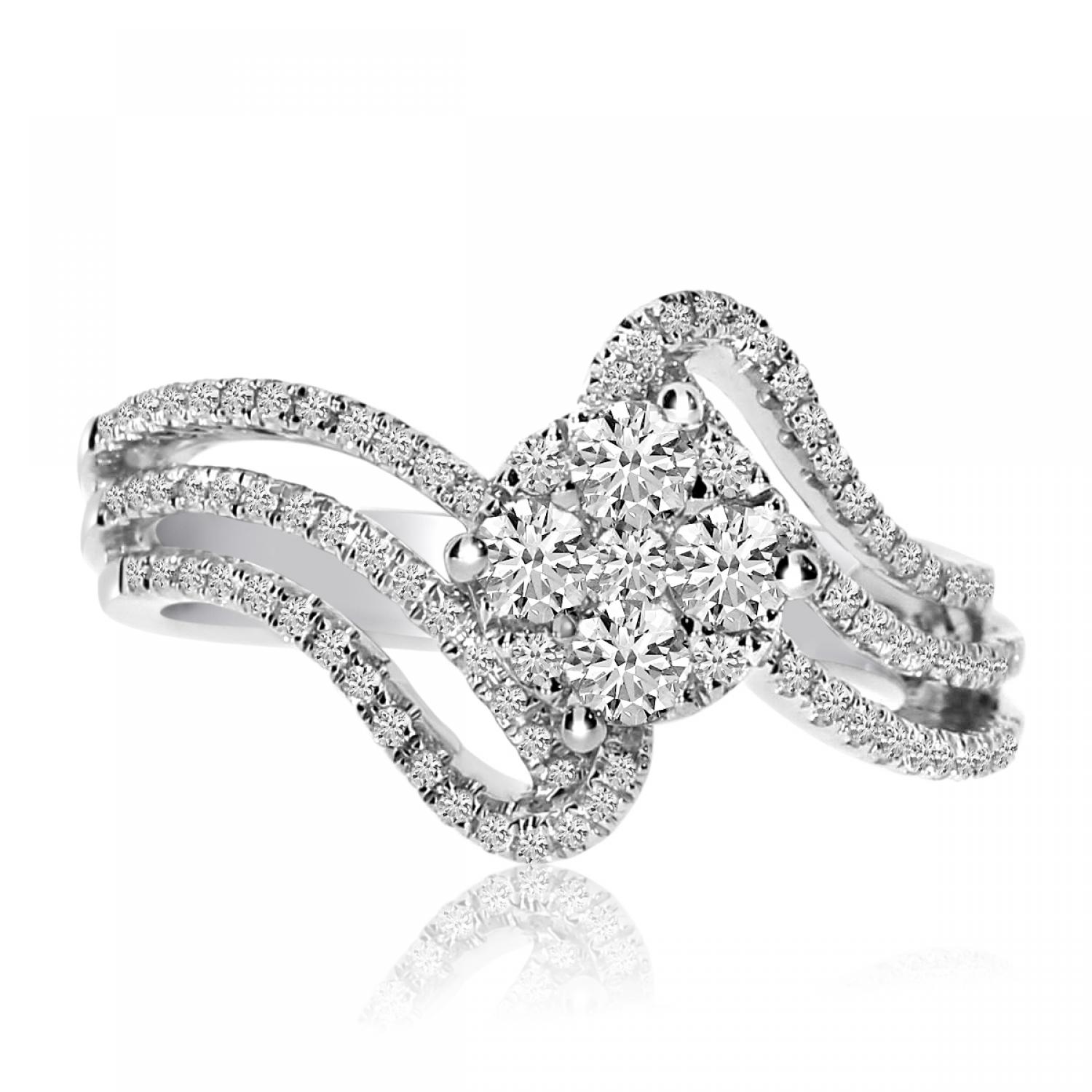 14K White Gold .70 Ct Diamond Bypass Cocktail Ring